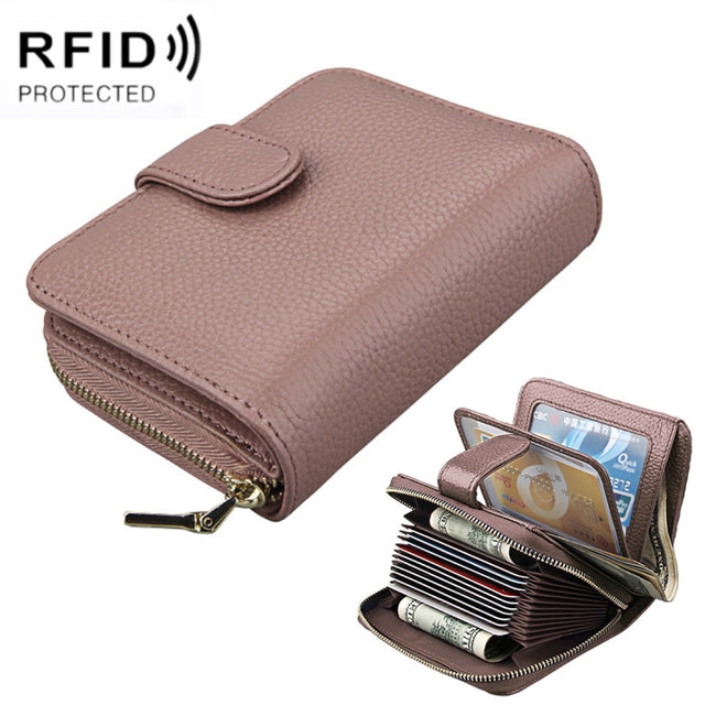 KB132 Female Style Full Grain Cow Leather Multifunctional RFID Wallet/ Card Bag/ Driving License Package(Pink)
