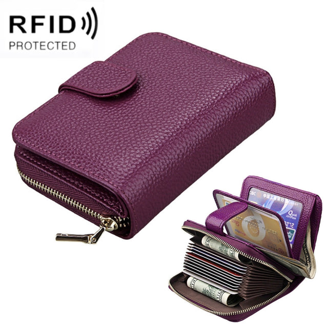 KB132 Female Style Full Grain Cow Leather Multifunctional RFID Wallet/ Card Bag/ Driving License Package(Purple)