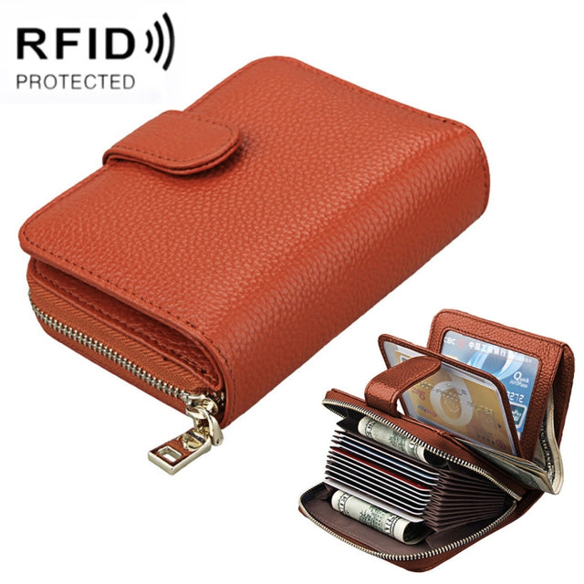 KB132 Female Style Full Grain Cow Leather Multifunctional RFID Wallet/ Card Bag/ Driving License Package(Brown)