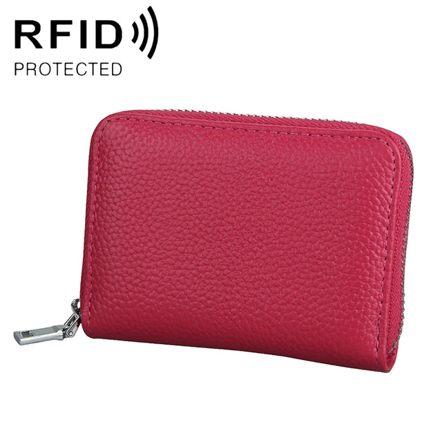 KB205 Antimagnetic RFID Litchi Texture Leather Zipper Large-capacity Card Holder Wallet(Rose Red)