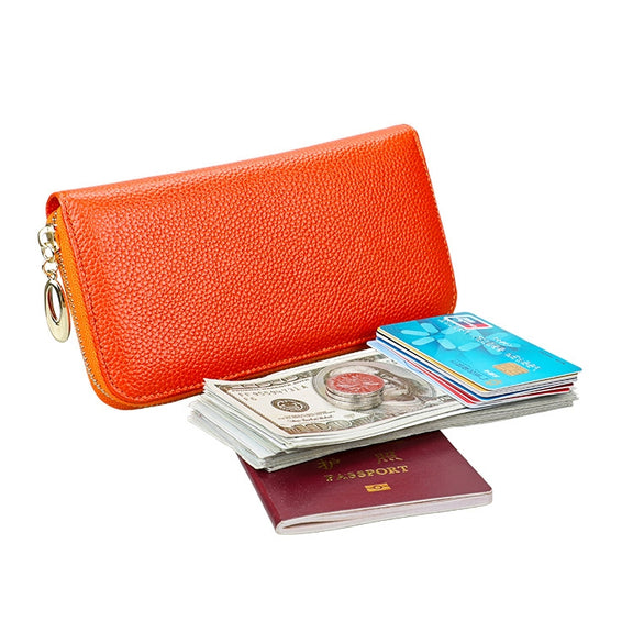 906 Antimagnetic RFID Litchi Texture Women Large Capacity Hand Wallet Purse Phone Bag with Card Slots(Orange)