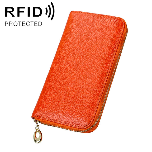 906 Antimagnetic RFID Litchi Texture Women Large Capacity Hand Wallet Purse Phone Bag with Card Slots(Orange)