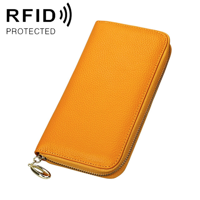 906 Antimagnetic RFID Litchi Texture Women Large Capacity Hand Wallet Purse Phone Bag with Card Slots(Yellow)