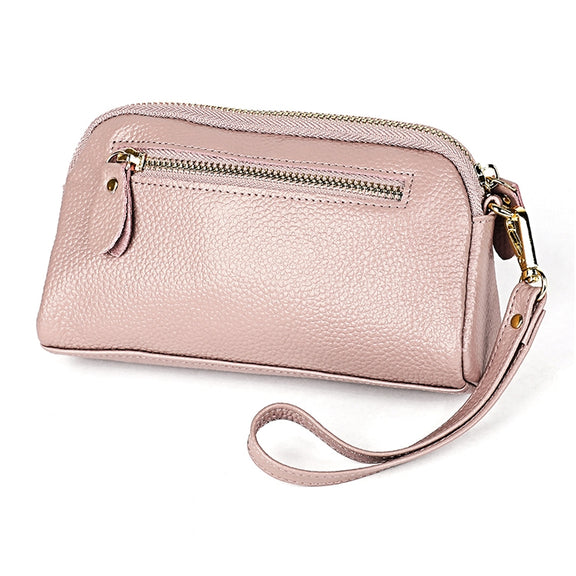 2026 Multifunctional Litchi Texture Women Large Capacity Hand Wallet Shell bag with Card Slots(Light Pink)