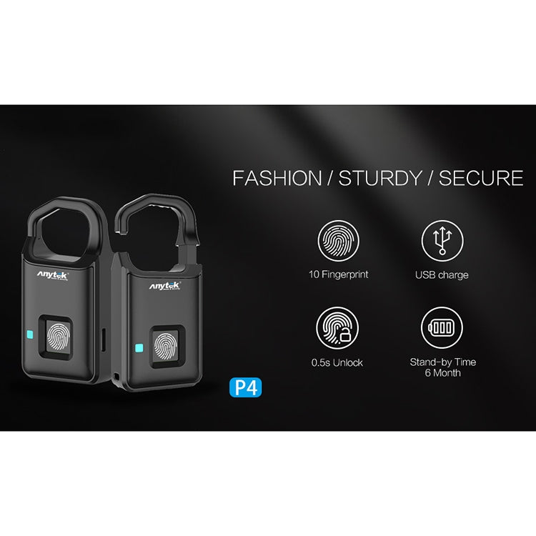 Anytek P4 3.7V Micro USB Charging Semiconductor Fingerprint Sensing Small Padlock - free shipping - PMC Jewellery - Order now!