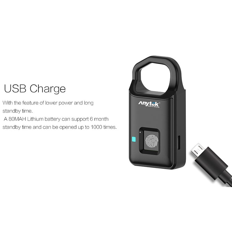 Anytek P4 3.7V Micro USB Charging Semiconductor Fingerprint Sensing Small Padlock - free shipping - PMC Jewellery - Order now!