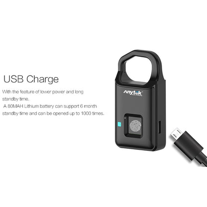 Anytek P4 3.7V Micro USB Charging Semiconductor Fingerprint Sensing Small Padlock - free shipping - PMC Jewellery - Order now!