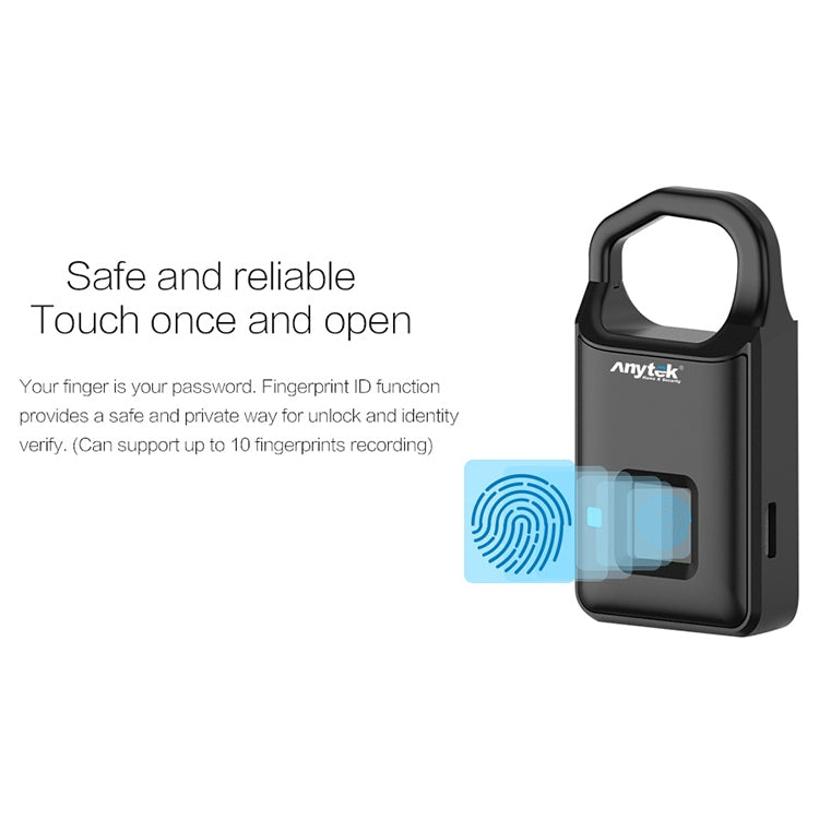 Anytek P4 3.7V Micro USB Charging Semiconductor Fingerprint Sensing Small Padlock - free shipping - PMC Jewellery - Order now!