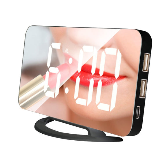 TS-8201-HW Multifunctional LED Makeup Mirror Desk Clock Automatic Photosensitive Electronic Alarm(Black)
