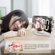 TS-8201-HW Multifunctional LED Makeup Mirror Desk Clock Automatic Photosensitive Electronic Alarm(Black)