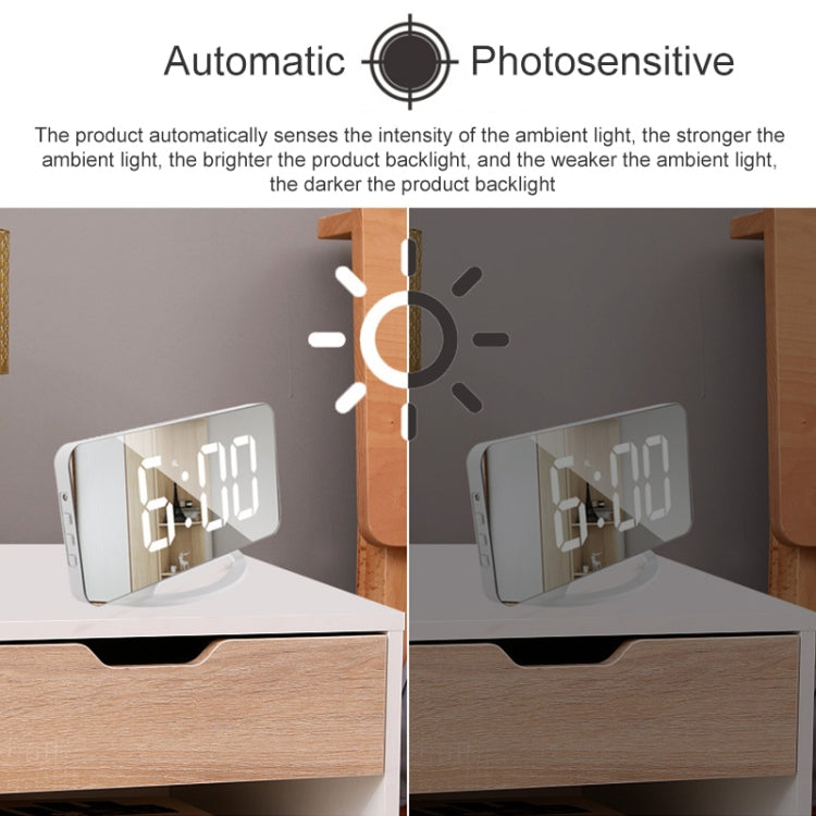 TS-8201-HW Multifunctional LED Makeup Mirror Desk Clock Automatic Photosensitive Electronic Alarm(Black)