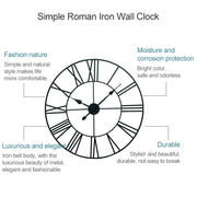 40cm Retro Living Room Iron Round Roman Numeral Mute Decorative Wall Clock (Black)