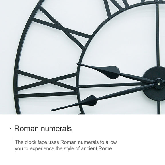 40cm Retro Living Room Iron Round Roman Numeral Mute Decorative Wall Clock (Black)
