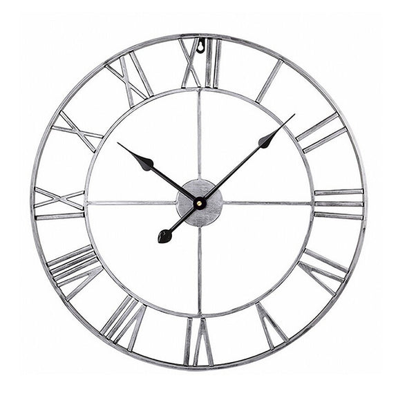 40cm Retro Living Room Iron Round Roman Numeral Mute Decorative Wall Clock (Silver)