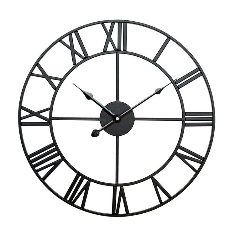 45cm Retro Living Room Iron Round Roman Numeral Mute Decorative Wall Clock (Black)