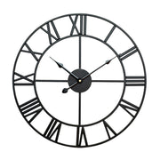 50cm Retro Living Room Iron Round Roman Numeral Mute Decorative Wall Clock (Black)