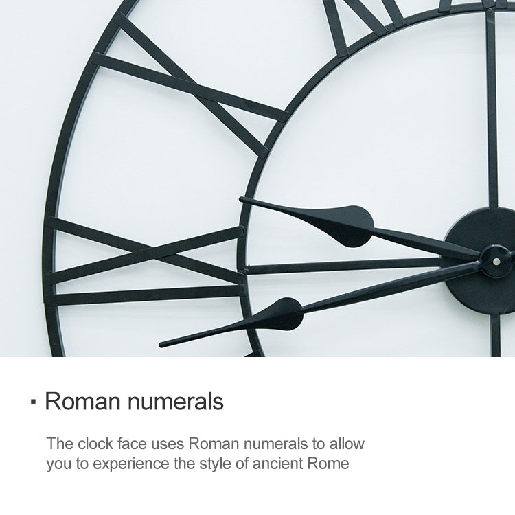 60cm Retro Living Room Iron Round Roman Numeral Mute Decorative Wall Clock (Black)
