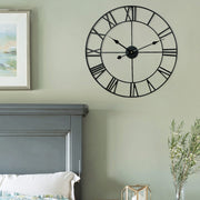 60cm Retro Living Room Iron Round Roman Numeral Mute Decorative Wall Clock (Black)