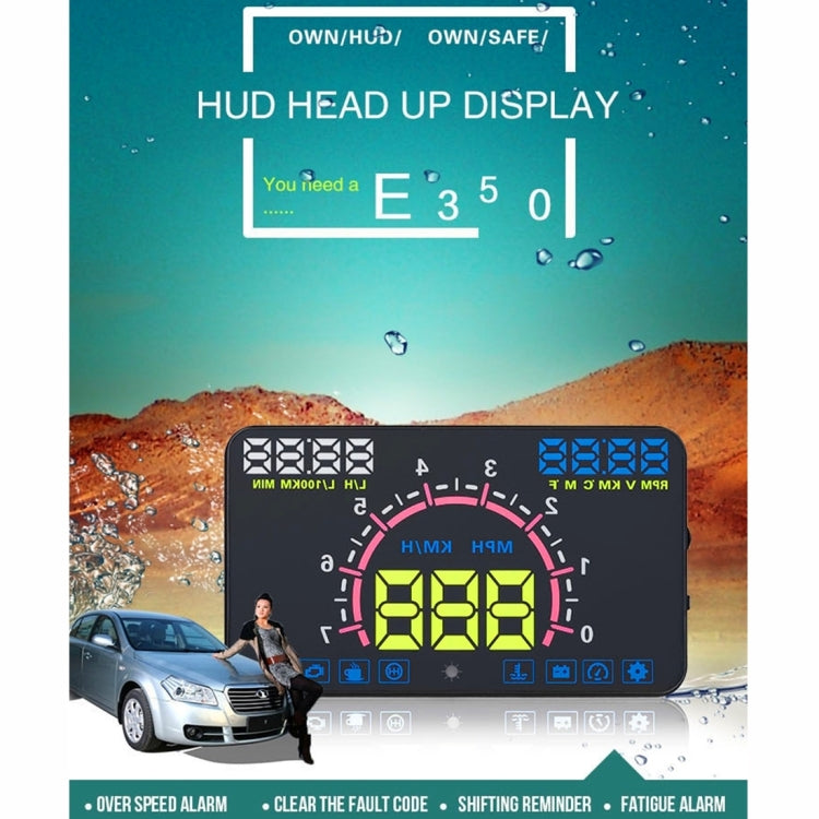 E350 5.8 inch Car HUD / OBD2 Vehicle-mounted Gator Automotive Head Up Display Security System with Multi-color LED, Support Car Real Speed & Turn Speed & Water Temperature & Oil Consumption & Driving  ... peed Alarm, Mile Switching, Light Sensor Functions - Head Up Display System by PMC TechLife | Online Shopping South Africa | PMC TechLife | Buy Now Pay Later Mobicred