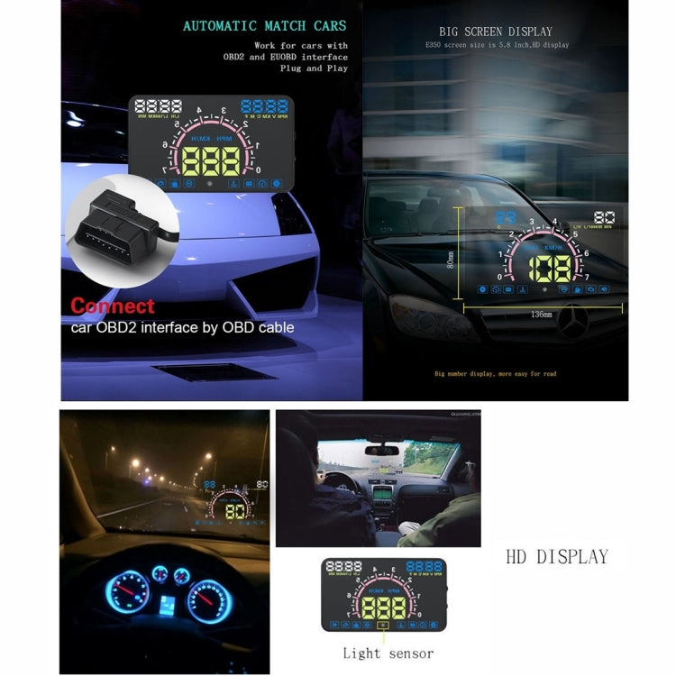 E350 5.8 inch Car HUD / OBD2 Vehicle-mounted Gator Automotive Head Up Display Security System with Multi-color LED, Support Car Real Speed & Turn Speed & Water Temperature & Oil Consumption & Driving  ... peed Alarm, Mile Switching, Light Sensor Functions - Head Up Display System by PMC TechLife | Online Shopping South Africa | PMC TechLife | Buy Now Pay Later Mobicred
