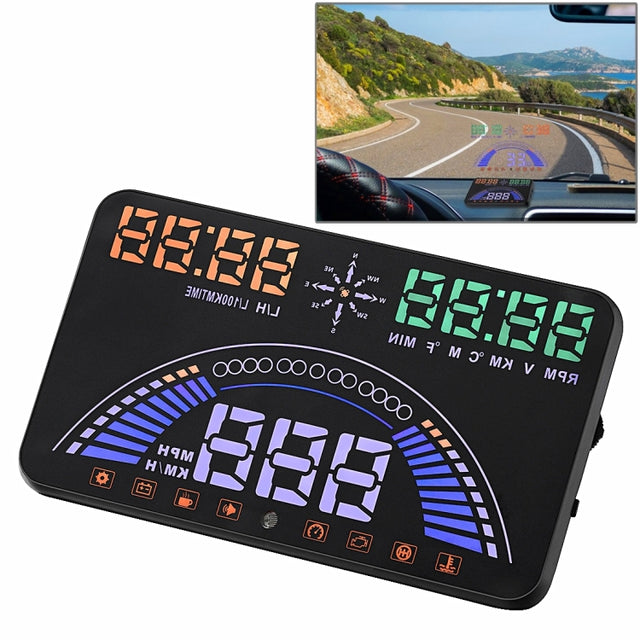 S7 5.8 inch Car GPS HUD / OBD2 Vehicle-mounted Gator Automotive Head Up Display Security System with Dual Display, Support Car Local Real Time & Real Speed & Turn Speed & Water Temperature & Oil Consu ... peed Alarm, Mile Switching, Light Sensor Functions