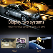S7 5.8 inch Car GPS HUD / OBD2 Vehicle-mounted Gator Automotive Head Up Display Security System with Dual Display, Support Car Local Real Time & Real Speed & Turn Speed & Water Temperature & Oil Consu ... peed Alarm, Mile Switching, Light Sensor Functions