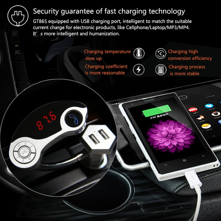 GT86 Dual USB Charger Car Bluetooth FM Transmitter Kit, Support LCD Display / TF Card Music Play / Hands-free(Silver) - Bluetooth Car Kits by PMC TechLife | Online Shopping South Africa | PMC TechLife | Buy Now Pay Later Mobicred
