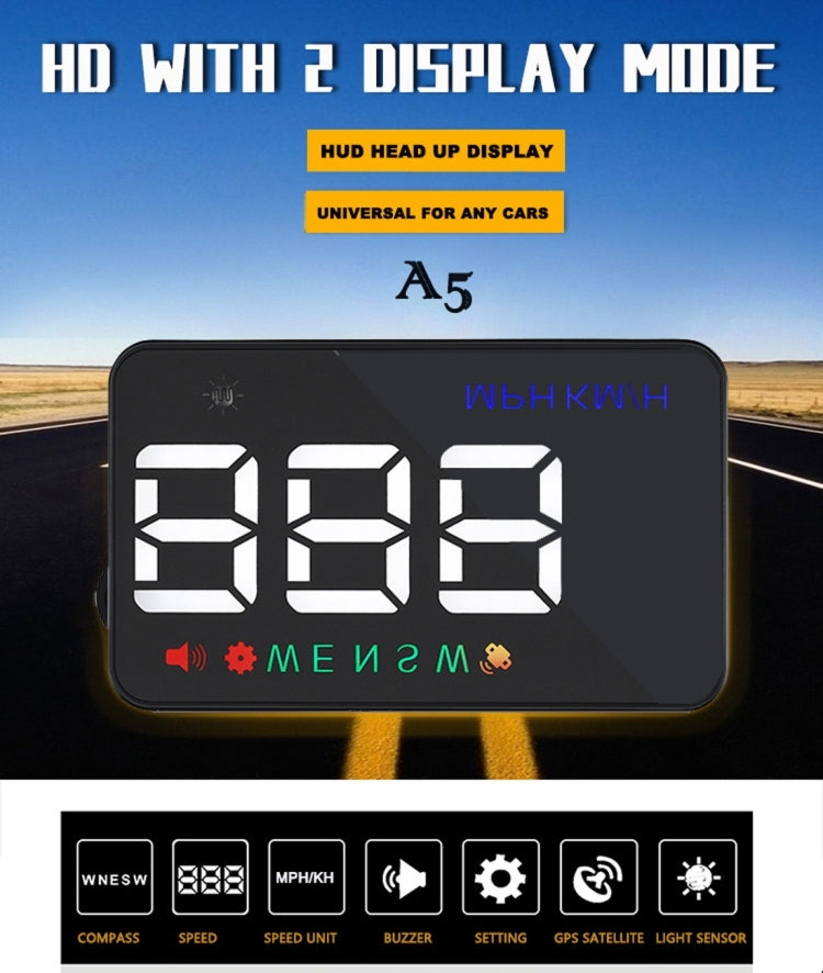 Geyiren A5 HUD 3.5 inch Car Head Up Display with GPS System, Two Mode Display, Light Sensors, KM/h MPH Speed, Compass, Speed Alarm(Black) - Head Up Display System by PMC TechLife | Online Shopping South Africa | PMC TechLife | Buy Now Pay Later Mobicred
