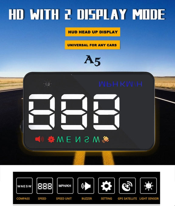 Geyiren A5 HUD 3.5 inch Car Head Up Display with GPS System, Two Mode Display, Light Sensors, KM/h MPH Speed, Compass, Speed Alarm(Black)