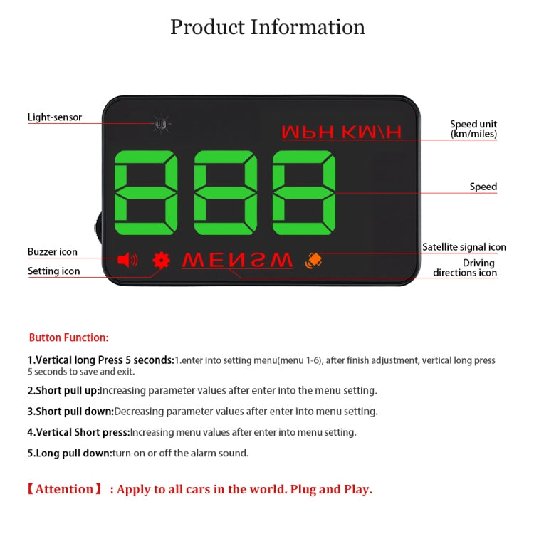 Geyiren A5 HUD 3.5 inch Car Head Up Display with GPS System, Two Mode Display, Light Sensors, KM/h MPH Speed, Compass, Speed Alarm (Green Light) - Head Up Display System by PMC TechLife | Online Shopping South Africa | PMC TechLife | Buy Now Pay Later Mobicred