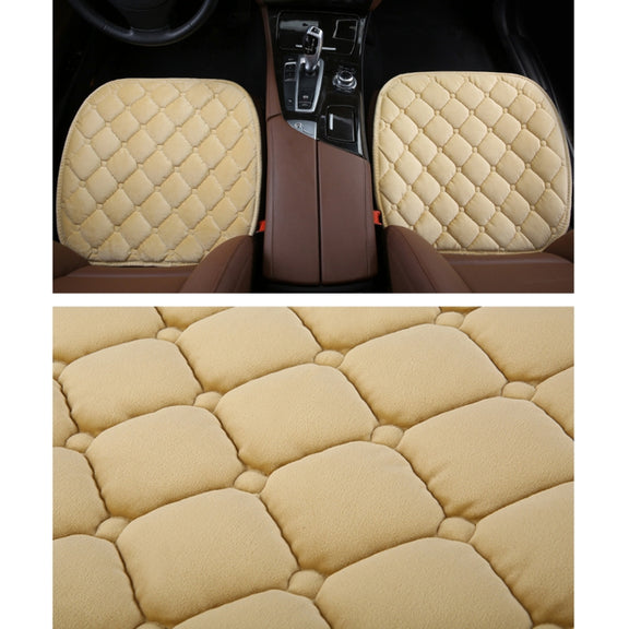 3 PCS / Set Luxurious Warm Car Seat Cover Cushion Universal Front Back Seat Covers Car Non-slip Chair Pad Warm Car Mats No Back Plush Cushion(Khaki)