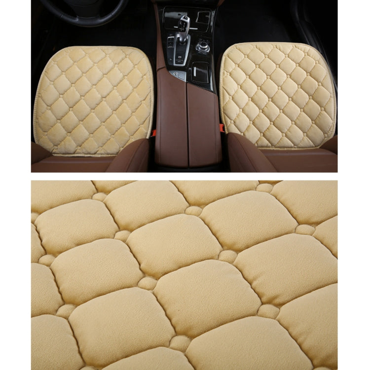 3 PCS / Set Luxurious Warm Car Seat Cover Cushion Universal Front Back Seat Covers Car Non-slip Chair Pad Warm Car Mats No Back Plush Cushion(Khaki)
