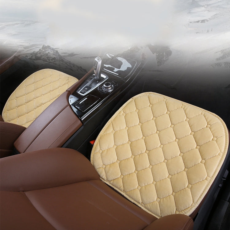 3 PCS / Set Luxurious Warm Car Seat Cover Cushion Universal Front Back Seat Covers Car Non-slip Chair Pad Warm Car Mats No Back Plush Cushion(Khaki)