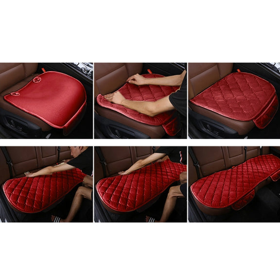 3 PCS / Set Luxurious Warm Car Seat Cover Cushion Universal Front Back Seat Covers Car Non-slip Chair Pad Warm Car Mats No Back Plush Cushion(Red)