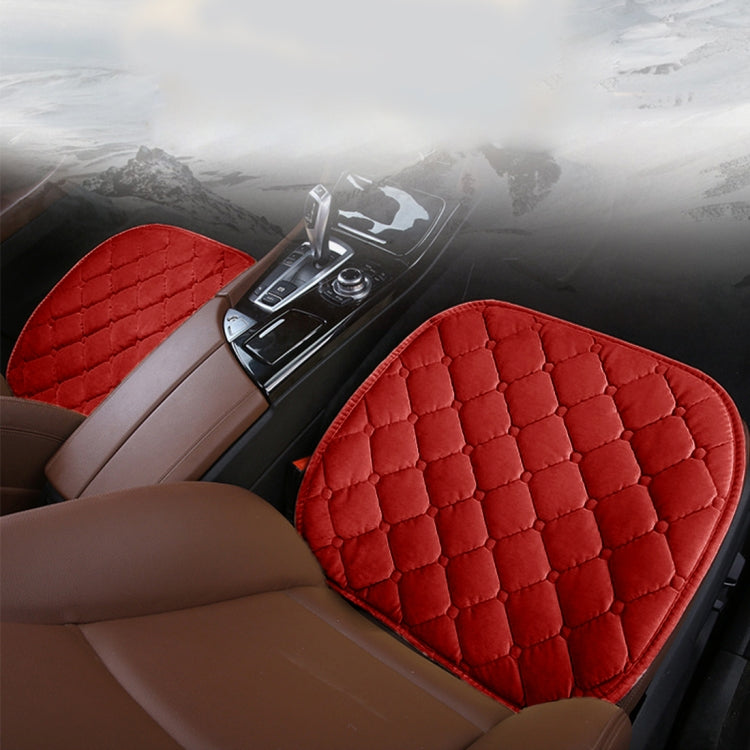 3 PCS / Set Luxurious Warm Car Seat Cover Cushion Universal Front Back Seat Covers Car Non-slip Chair Pad Warm Car Mats No Back Plush Cushion(Red)