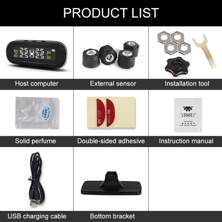 Universal Car Wireless Solar Energy TPMS Tire Pressure Alarm System External Tire Monitor