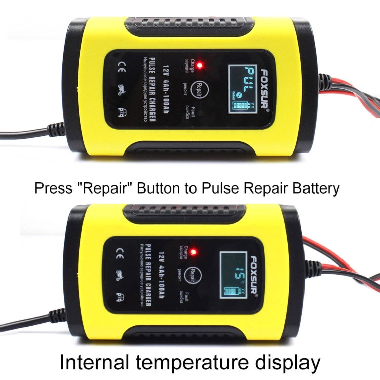 FOXSUR 12V 6A Intelligent Universal Battery Charger for Car Motorcycle, Length: 55cm, US Plug(Yellow) - Battery Charger by FOXSUR | Online Shopping South Africa | PMC TechLife | Buy Now Pay Later Mobicred