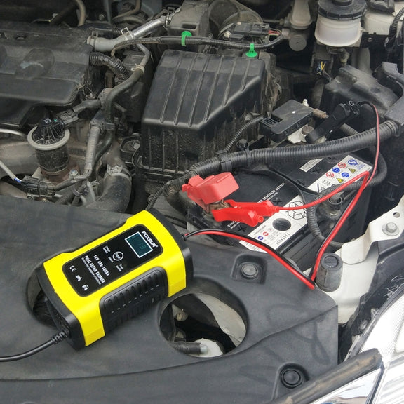 FOXSUR 12V 6A Intelligent Universal Battery Charger for Car Motorcycle, Length: 55cm, US Plug(Yellow)