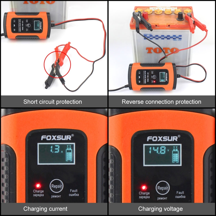 12V 6A Intelligent Universal Battery Charger for Car Motorcycle, Length: 55cm, UK Plug(Red) - Battery Charger by FOXSUR | Online Shopping South Africa | PMC TechLife | Buy Now Pay Later Mobicred