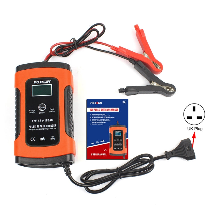 12V 6A Intelligent Universal Battery Charger for Car Motorcycle, Length: 55cm, UK Plug(Red) - Battery Charger by FOXSUR | Online Shopping South Africa | PMC TechLife | Buy Now Pay Later Mobicred