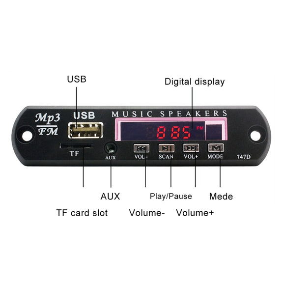 Car 12V Audio MP3 Player Decoder Board FM Radio TF USB 3.5 mm AUX, without Bluetooth and Recording