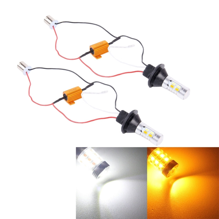 2 PCS 1156/BA15S/BAU15S 10W 1000LM 6000K White + Yellow Light DRL&Turn Light with 20 SMD-5730-LED Lamps���DC 12-24V - Arrow Turn Lights by PMC TechLife | Online Shopping South Africa | PMC TechLife | Buy Now Pay Later Mobicred