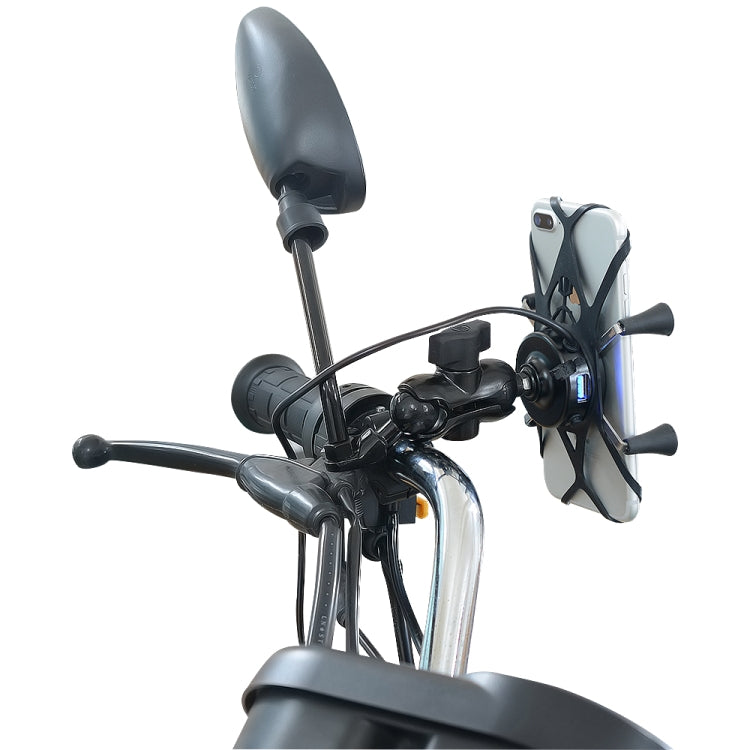 Motorcycle X Shape Aluminum Alloy Phone Bracket 5V 2.1A Phone Charger - Battery Charger by PMC TechLife | Online Shopping South Africa | PMC TechLife | Buy Now Pay Later Mobicred