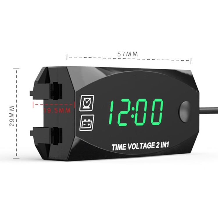 Motorcycle Multi-functional 2 in 1 Digital Display Voltmeter + Electronic Clock, 6-30V IP67 (Green Light) - free shipping - PMC TechLife - Order now!