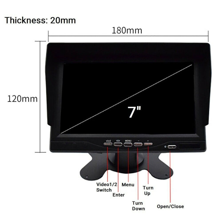 PZ612-AHD IP67 120 Degree Car AHD 1080P 2 Megapixels 7 inch 1-Way Rearview Mirror Monitor, Night Vision Full Color