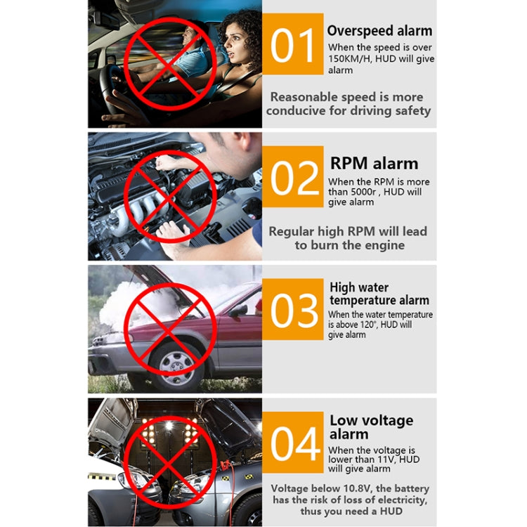 A900 OBD2 3.5 inch Vehicle-mounted Head Up Display Security System, Support Car Speed / Engine Revolving Speed Display / Water Temperature / Voltage / Driving Mileage - Head Up Display System by PMC TechLife | Online Shopping South Africa | PMC TechLife | Buy Now Pay Later Mobicred