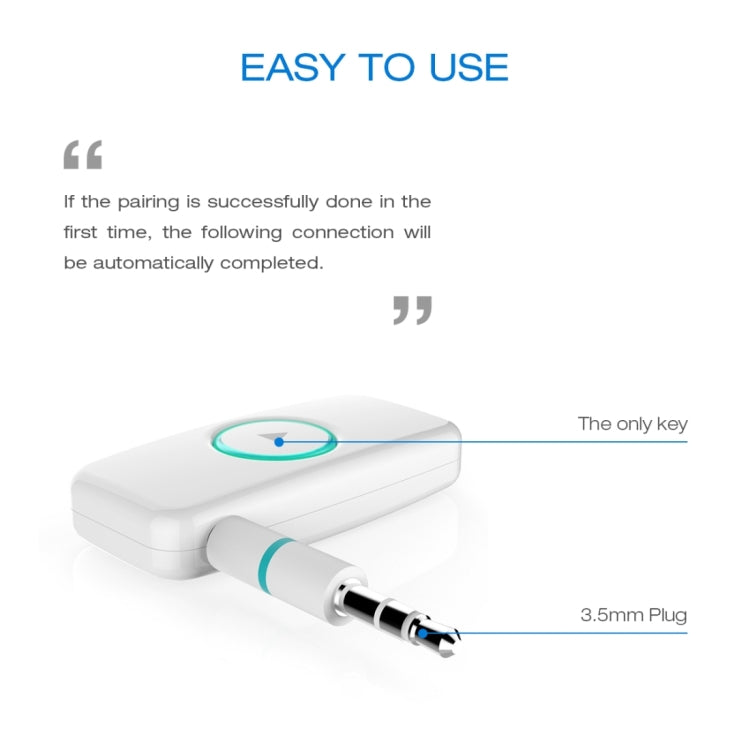 Doosl DSER102 Mini Car Bluetooth Wireless Music Receiver with 3.5mm Stereo Input Jack(White) - Bluetooth Adapters by PMC TechLife | Online Shopping South Africa | PMC TechLife | Buy Now Pay Later Mobicred