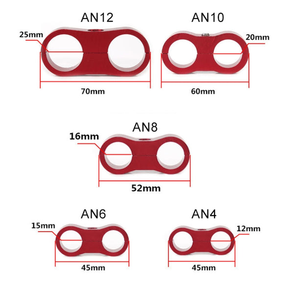 AN10 Automotive 2-hole High Pressure Tubing Fixing Clip Car Tubing Clamp Aluminum Alloy Clip Tubing Separator, Random Color Delivery