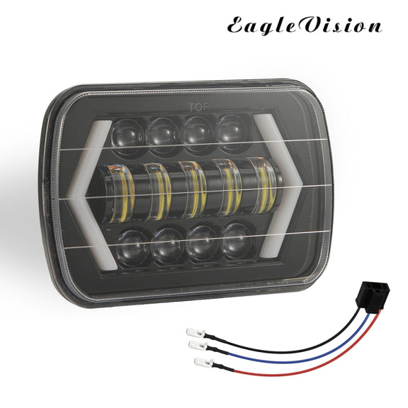 7 inch H4 DC 9V-30V 3000LM 6000K 30W IP67 8LED Lamp Beads Car Square Shape LED Headlight Lamps for Jeep Wrangler