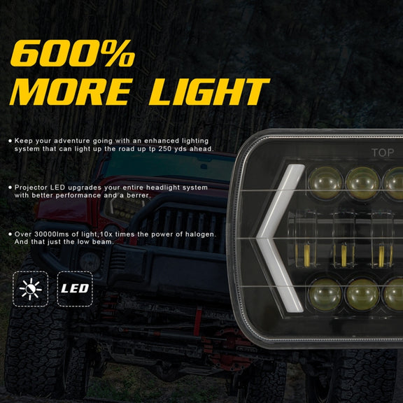 7 inch H4 DC 9V-30V 3000LM 6000K 30W IP67 8LED Lamp Beads Car Square Shape LED Headlight Lamps for Jeep Wrangler